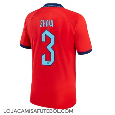 Camisa de Futebol Inglaterra Luke Shaw #3 Equipamento Secundário Mundo 2022 Manga Curta